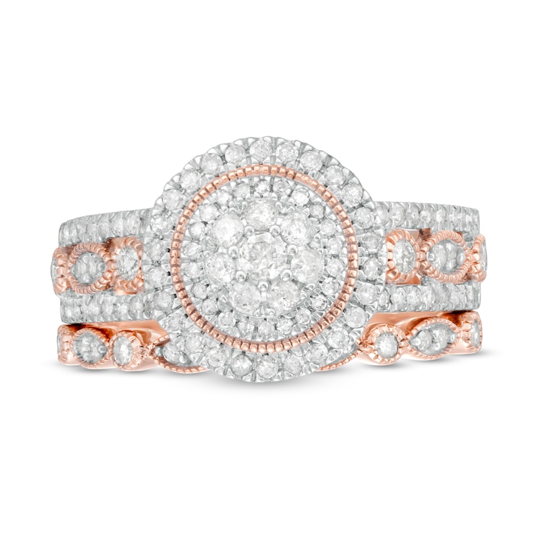 0.69 CT. T.W. Diamond Double Frame Art Deco Vintage-Style Bridal Set in 10K Rose Gold|Peoples Jewellers