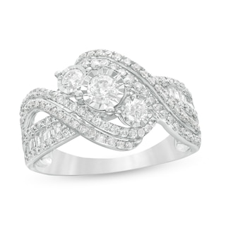 1.00 CT. T.W. Diamond Past Present Future® Bypass Engagement Ring in 10K White Gold