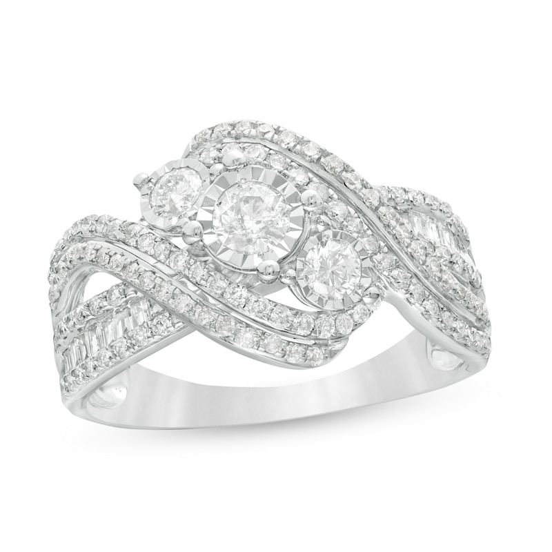 1.00 CT. T.W. Diamond Past Present Future® Bypass Engagement Ring in 10K White Gold|Peoples Jewellers