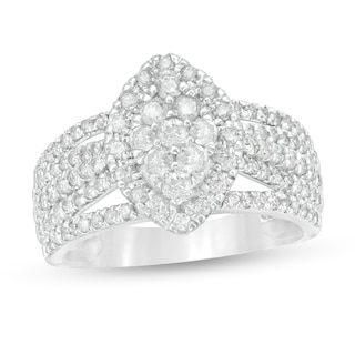 2 Ct. T.W. Composite Pear-Shaped Diamond Double Frame Vintage-Style Engagement Ring in 10K White Gold