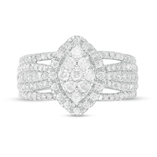 0.95 CT. T.W. Composite Diamond Marquise-Shaped Frame Multi-Row Ring in 10K Gold