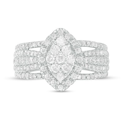 0.95 CT. T.W. Composite Diamond Marquise-Shaped Frame Multi-Row Ring in 10K Gold