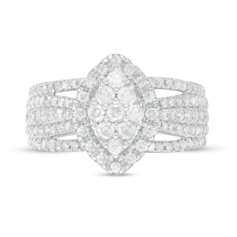 0.95 CT. T.W. Composite Diamond Marquise-Shaped Frame Multi-Row Ring in 10K White Gold
