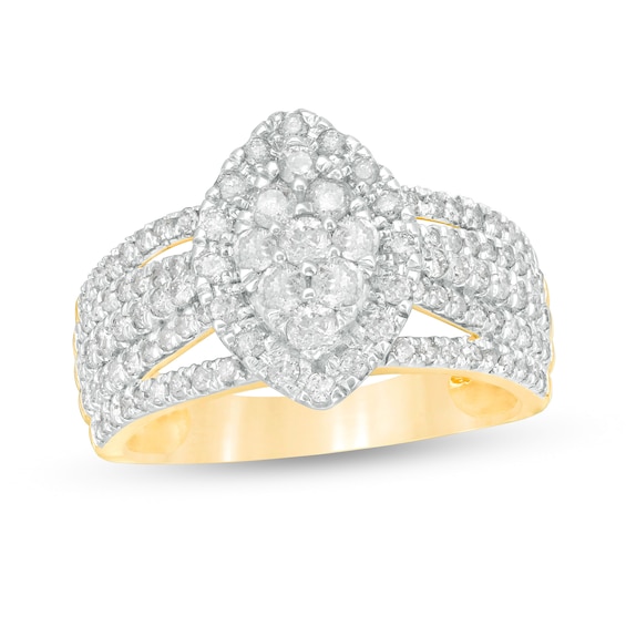 0.95 CT. T.W. Composite Diamond Marquise-Shaped Frame Multi-Row Ring in 10K Gold