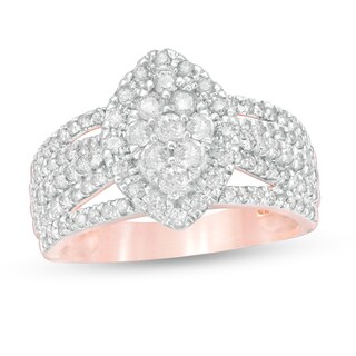 0.95 CT. T.W. Composite Diamond Marquise-Shaped Frame Multi-Row Ring in 10K Rose Gold