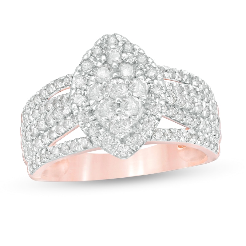 0.95 CT. T.W. Composite Diamond Marquise-Shaped Frame Multi-Row Ring in 10K Rose Gold|Peoples Jewellers