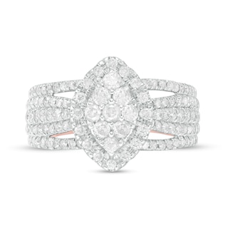 0.95 CT. T.W. Composite Diamond Marquise-Shaped Frame Multi-Row Ring in 10K Rose Gold