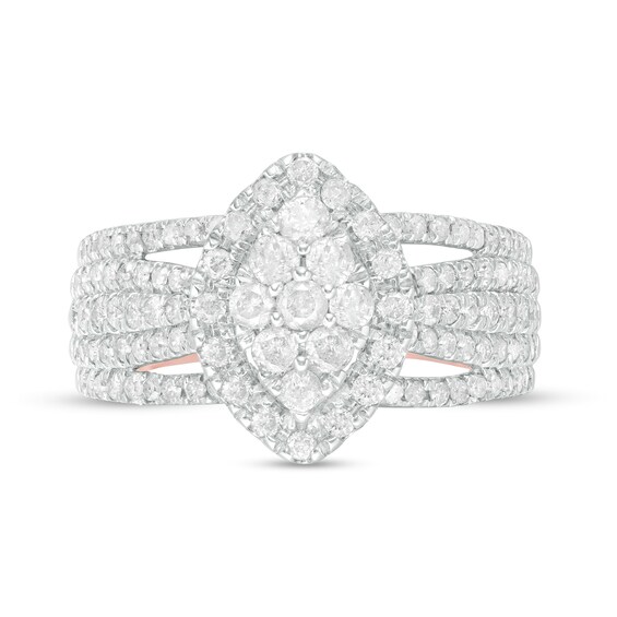 0.95 CT. T.W. Composite Diamond Marquise-Shaped Frame Multi-Row Ring in 10K Rose Gold