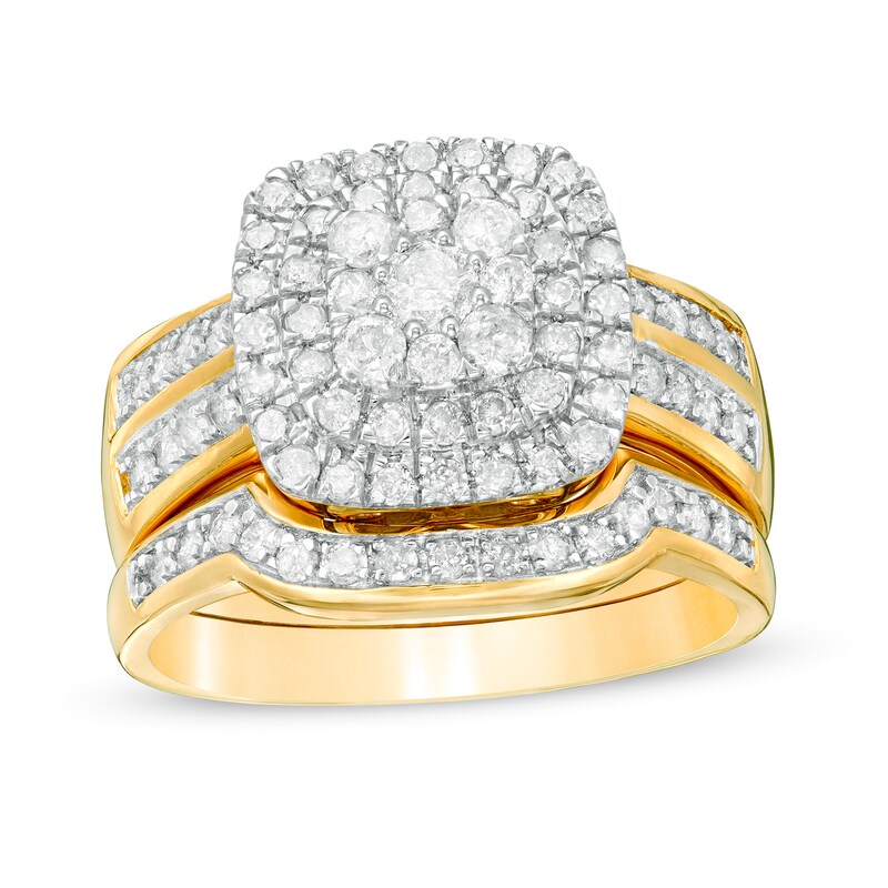 Main Image 1 of 0.95 CT. T.W. Composite Diamond Cushion Frame Bridal Set in 10K Gold