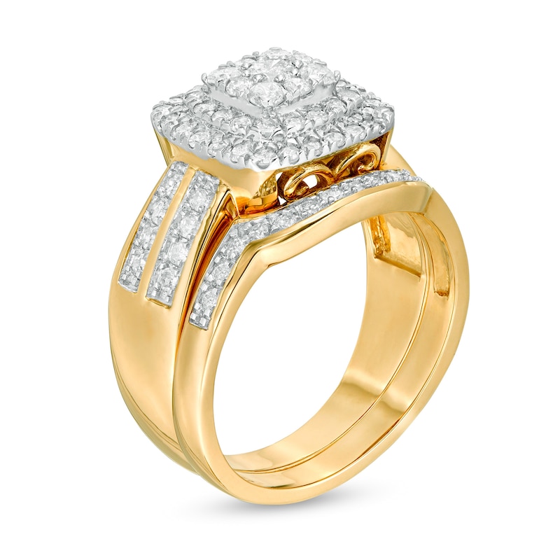 Main Image 3 of 0.95 CT. T.W. Composite Diamond Cushion Frame Bridal Set in 10K Gold