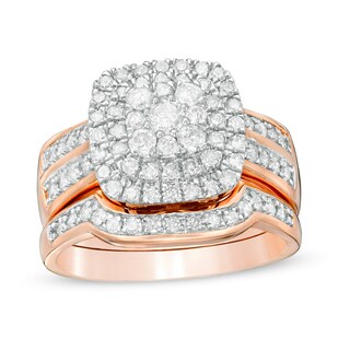 0.95 CT. T.W. Composite Diamond Cushion Frame Bridal Set in 10K Rose Gold