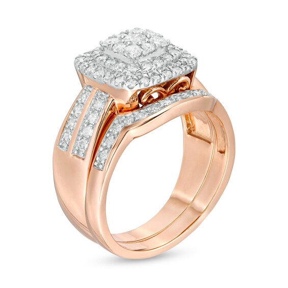 0.95 CT. T.W. Composite Diamond Cushion Frame Bridal Set in 10K Rose Gold