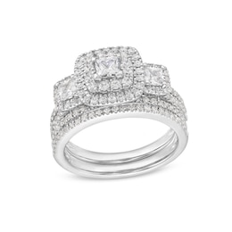 1.23 CT. T.W. Princess-Cut Diamond Past Present Future® Bridal Set in 14K White Gold (I/I2)