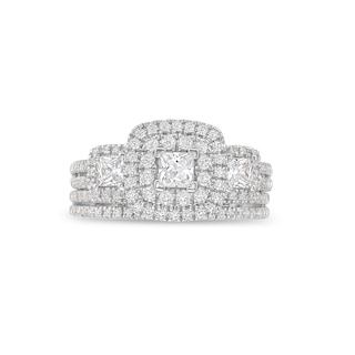 1.23 CT. T.W. Princess-Cut Diamond Past Present Future® Bridal Set in 14K White Gold (I/I2)