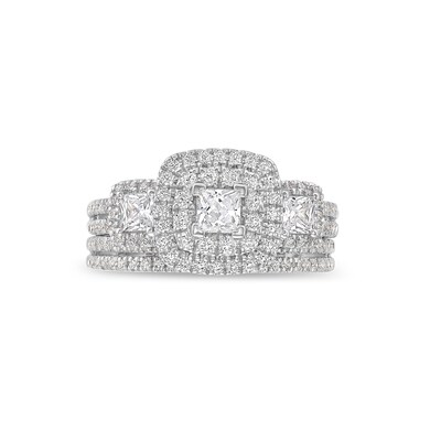 1.23 CT. T.W. Princess-Cut Diamond Past Present Future® Bridal Set in 14K White Gold (I/I2)