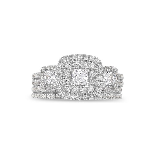 1.23 CT. T.W. Princess-Cut Diamond Past Present Future® Bridal Set in 14K White Gold (I/I2)