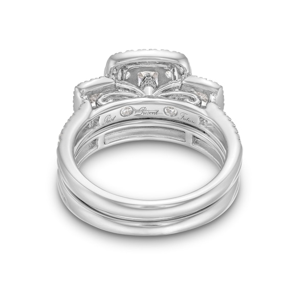 1.23 CT. T.W. Princess-Cut Diamond Past Present Future® Bridal Set in 14K White Gold (I/I2)