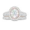 0.95 CT. T.W. Multi-Diamond Oval Frame Vintage-Style Bridal Set in 10K Rose Gold