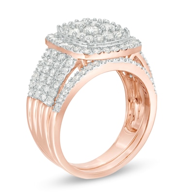 1.45 CT. T.W. Multi-Diamond Cushion Frame Bridal Set in 10K Rose Gold