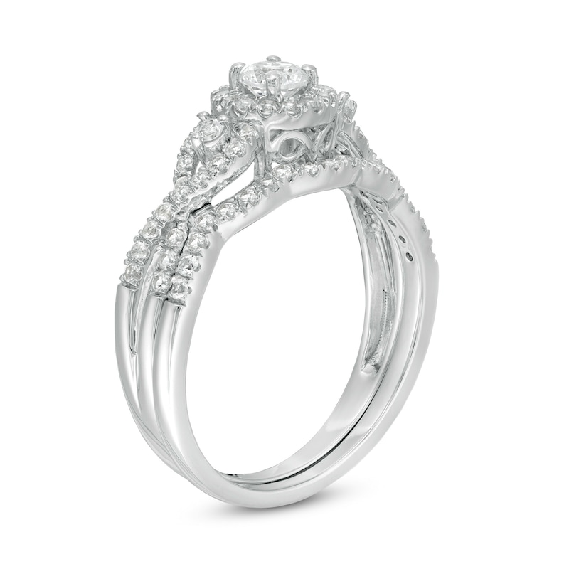 Lab-Created White Sapphire Frame Cascading Shank Bridal Set in Sterling Silver|Peoples Jewellers