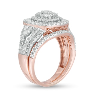 1.45 CT. T.W. Composite Diamond Cushion Frame Bridal Set in 10K Rose Gold