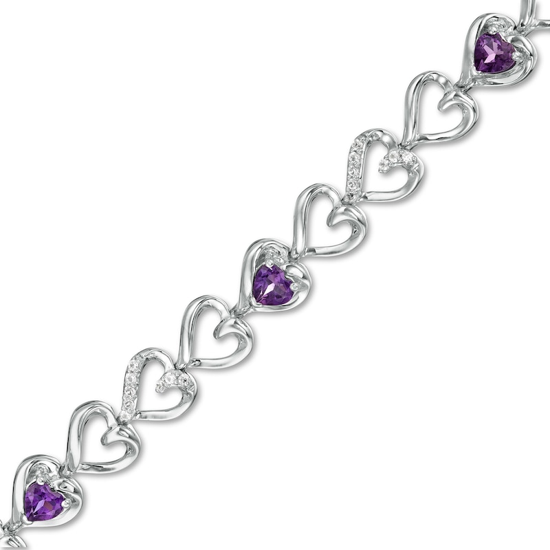 Amethyst and Lab-Created White Sapphire Hearts Line Bracelet in Sterling Silver - 7.5"