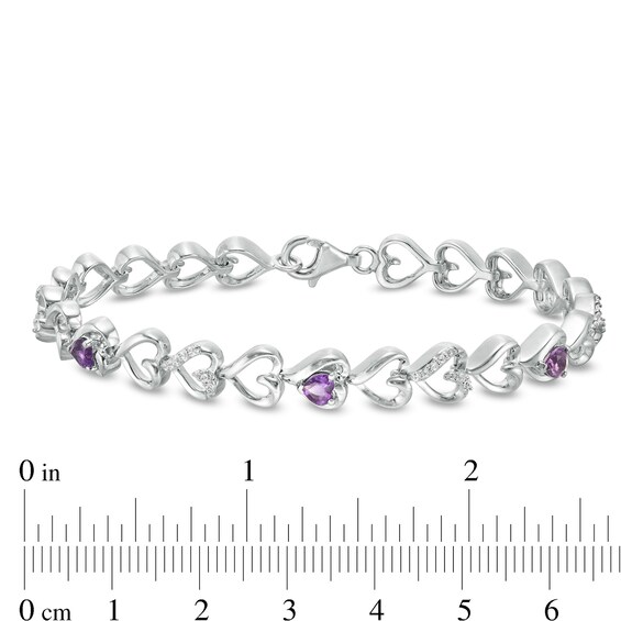 Amethyst and Lab-Created White Sapphire Hearts Line Bracelet in Sterling Silver - 7.5"