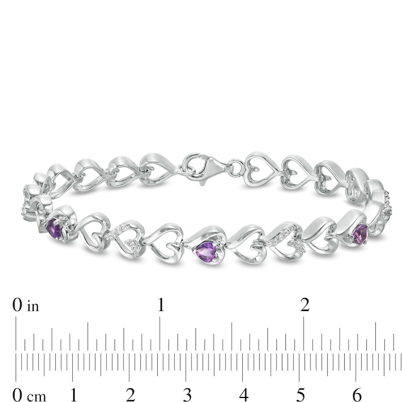 Amethyst and Lab-Created White Sapphire Hearts Line Bracelet in Sterling Silver - 7.5"|Peoples Jewellers