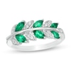 Marquise Lab-Created Emerald and 0.066 CT. T.W. Diamond Leaves Ring in Sterling Silver