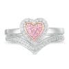 Thumbnail Image 3 of Composite Lab-Created Pink and White Sapphire Heart Frame Bridal Set in Sterling Silver and 10K Rose Gold
