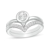 Thumbnail Image 0 of 5.0mm Lab-Created White Sapphire and 0.23 CT. T.W. Diamond Chevron Bridal Set in Sterling Silver