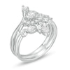 Lab-Created White Sapphire and 0.085 CT. T.W. Diamond Sunrise Chevron Bridal Set in Sterling Silver