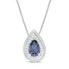 Pear-Shaped Lab-Created Blue and White Sapphire Frame Teardrop Pendant in Sterling Silver