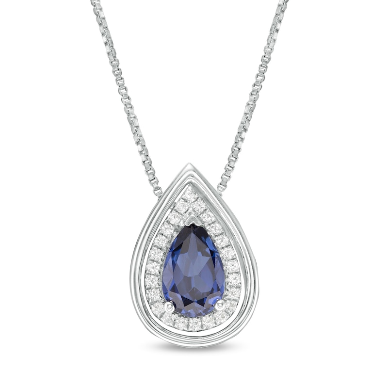 Pear-Shaped Lab-Created Blue and White Sapphire Frame Teardrop Pendant in Sterling Silver|Peoples Jewellers