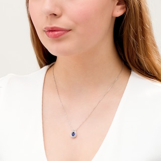 Pear-Shaped Lab-Created Blue and White Sapphire Frame Teardrop Pendant in Sterling Silver