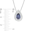 Pear-Shaped Lab-Created Blue and White Sapphire Frame Teardrop Pendant in Sterling Silver