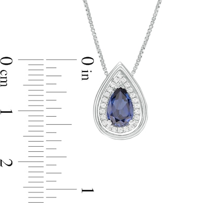 Pear-Shaped Lab-Created Blue and White Sapphire Frame Teardrop Pendant in Sterling Silver