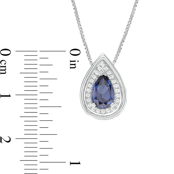 Pear-Shaped Lab-Created Blue and White Sapphire Frame Teardrop Pendant in Sterling Silver