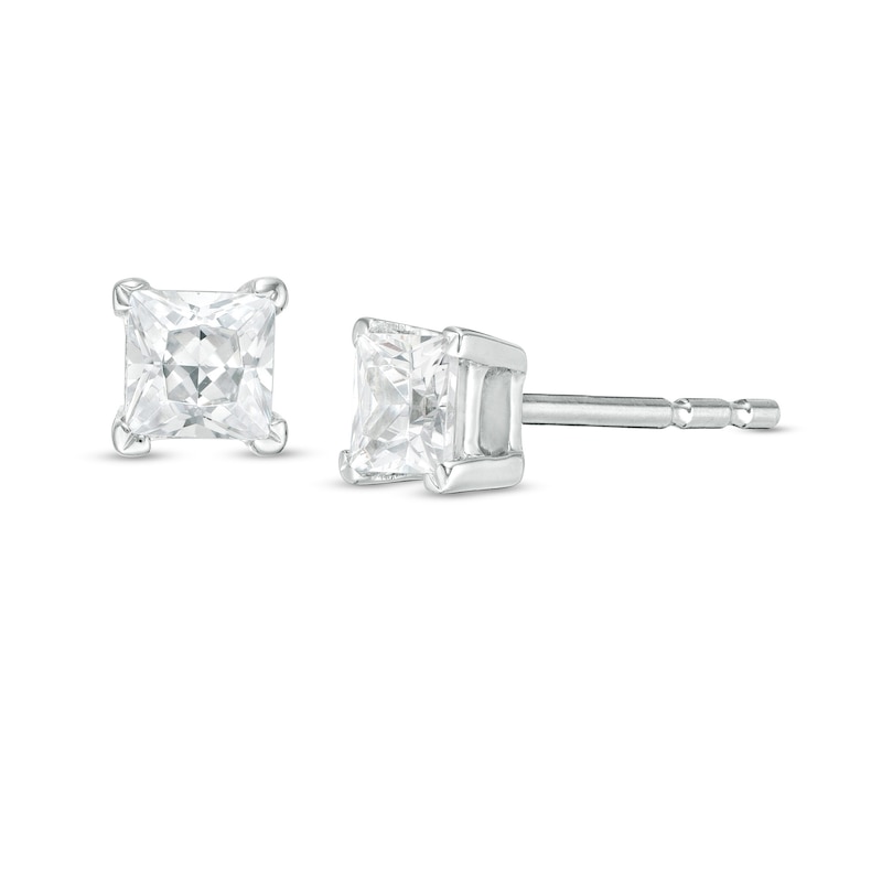 Main Image 1 of 0.37 CT. T.W. Princess-Cut Diamond Solitaire Stud Earrings in 14K White Gold