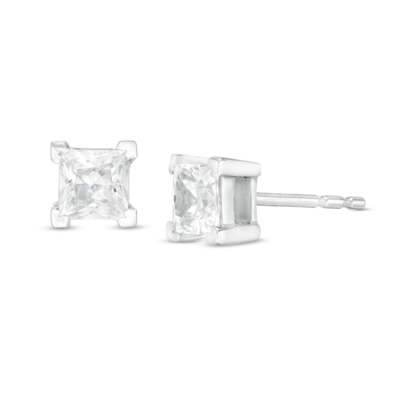 Main Image 1 of 0.69 CT. T.W. Princess-Cut Diamond Solitaire Stud Earrings in 14K White Gold