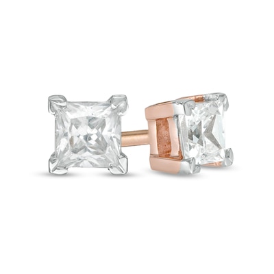 CT. T.W. Princess-Cut Diamond Solitaire Stud Earrings in 14K Rose Gold