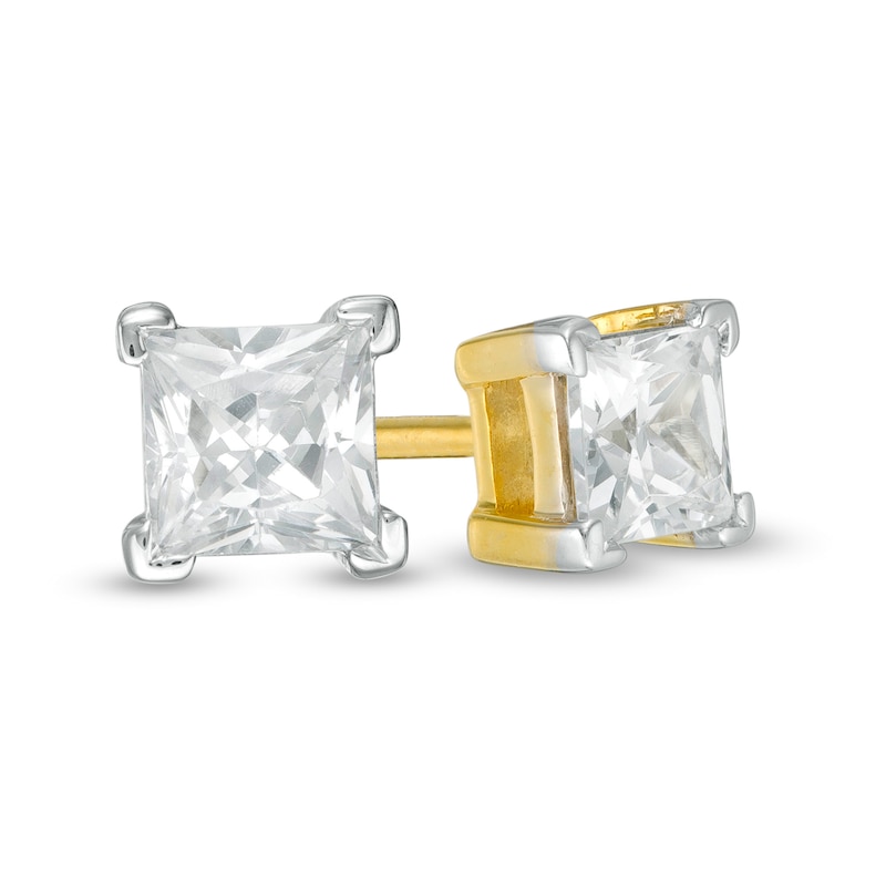 Main Image 1 of 0.45 CT. T.W. Princess-Cut Diamond Solitaire Stud Earrings in 14K Gold