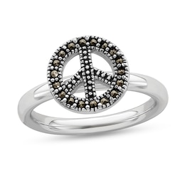 Stackable Expressions™ Marcasite Peace Sign Ring in Sterling Silver