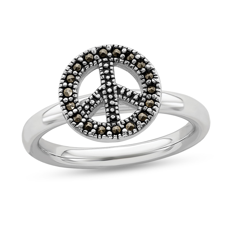 Stackable Expressions™ Marcasite Peace Sign Ring in Sterling Silver|Peoples Jewellers