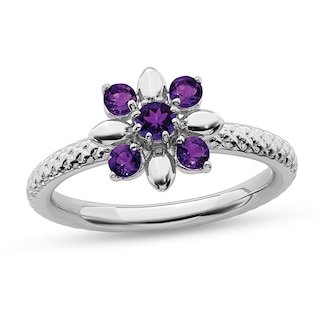 Stackable Expressions™ Amethyst Flower Cable Shank Ring in Sterling Silver