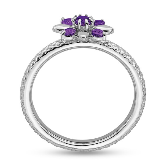 Stackable Expressions™ Amethyst Flower Cable Shank Ring in Sterling Silver