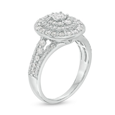 0.95 CT. T.W. Diamond Frame Multi-Row Engagement Ring in 10K White Gold