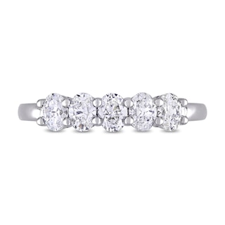 0.95 CT. T.W. Oval Diamond Five Stone Anniversary Band in 14K White Gold (H/VS2)