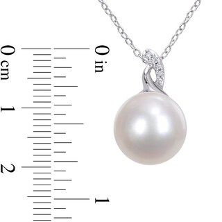 12.0-12.5mm Button Freshwater Cultured Pearl and Diamond Accent Pendant in Sterling Silver