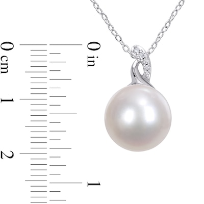 12.0-12.5mm Button Freshwater Cultured Pearl and Diamond Accent Pendant in Sterling Silver